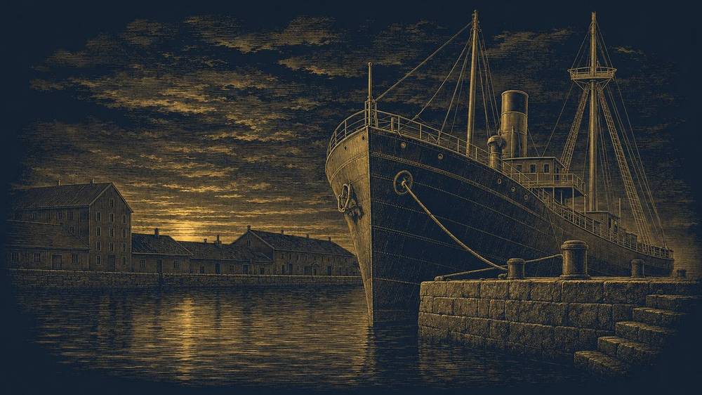 Libau — a steamship at a stone quay